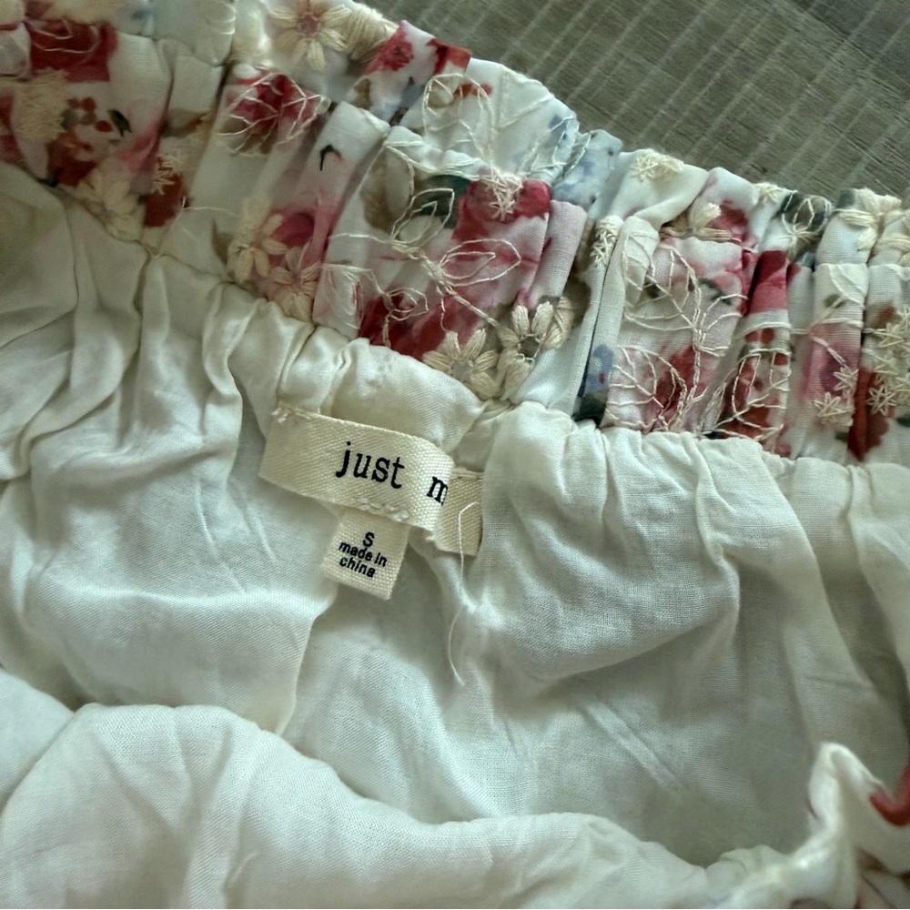 Just Me Embroidered Floral Tiered Midi Skirt White Pink Small Cottagecore Boho - Picture 4 of 8